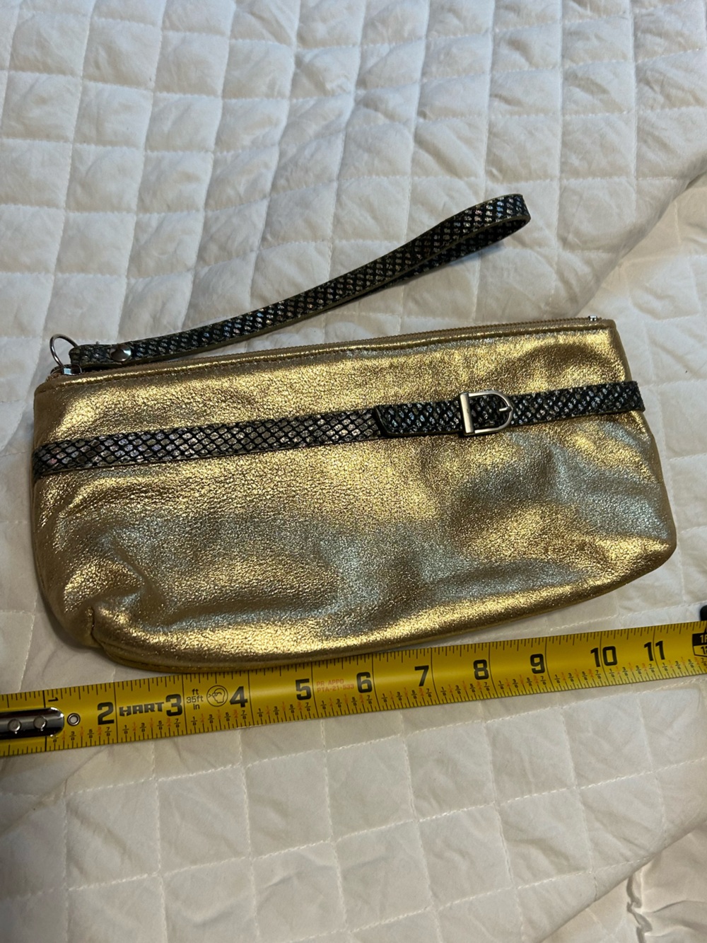 Mussio DeGroot Gold Metallic Wristlet Clutch with Iridescent Snake Strap Detail